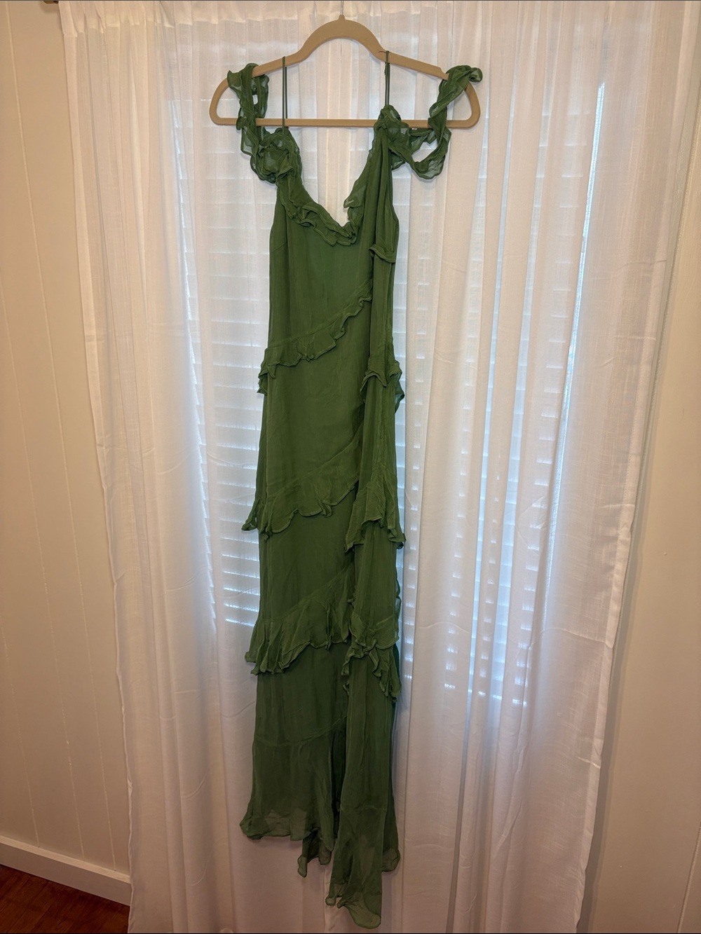 House of Harlow 1960 Olive Green Ruffled Maxi Dress